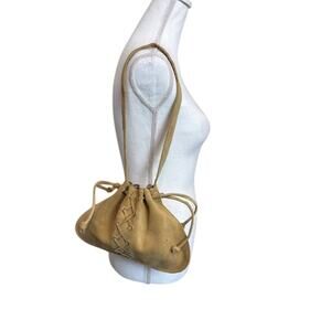 Vintage Tan Suede Leather Shoulder Bag Boho 90s Phoebe Bufet